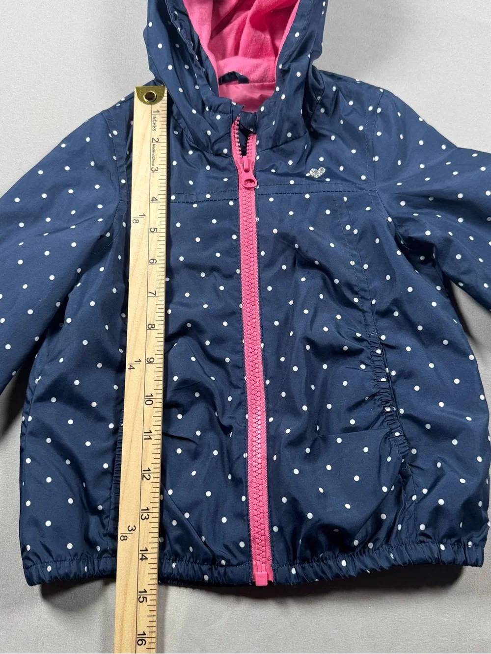 Carter's Toddler Girl 2T Navy Blue Pink Hooded Windbreaker Polka Dot Jacket